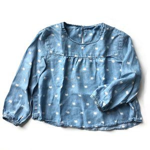🆕 H&M Blue Chambray Kitten Peasant Blouse Long Sleeve Top